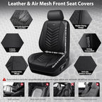 CAR PASS 3D Foam Mesh Leather Car Seat Covers Front Seats, Breathable Two Front Seat Cover for Cars, Comfortable Universal Fit for SUV Truck Sedan Automotive Anti-Slip Airbag Compatible, All Black