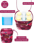 Cold Gold Breastmilk Cooler Bag with Safety Tested Ice Pack – Insulated Milk Storage for Work, Travel & Daycare – Fits Bottles & Parts – Durable, Washable, Safety-Tested Cooler for Moms (Berry Bloom)