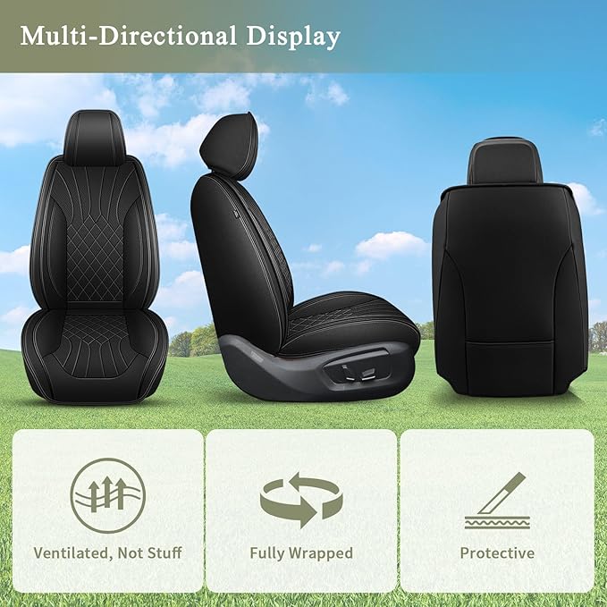 Car Seat Covers Front Pair for Hyundai Santa Fe 2007-2025 2026: Breathable Perforated Leather Seat Cover (Black)