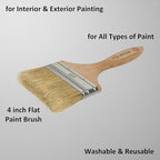 Set of 2 4 Inch Flat Paint Brushes - High European Quality - Natural Bristles - for Home, Wood, Walls, Art, Trim & Furniture - for Acrylic, Oil, Stain, Chalk & Latex Paints