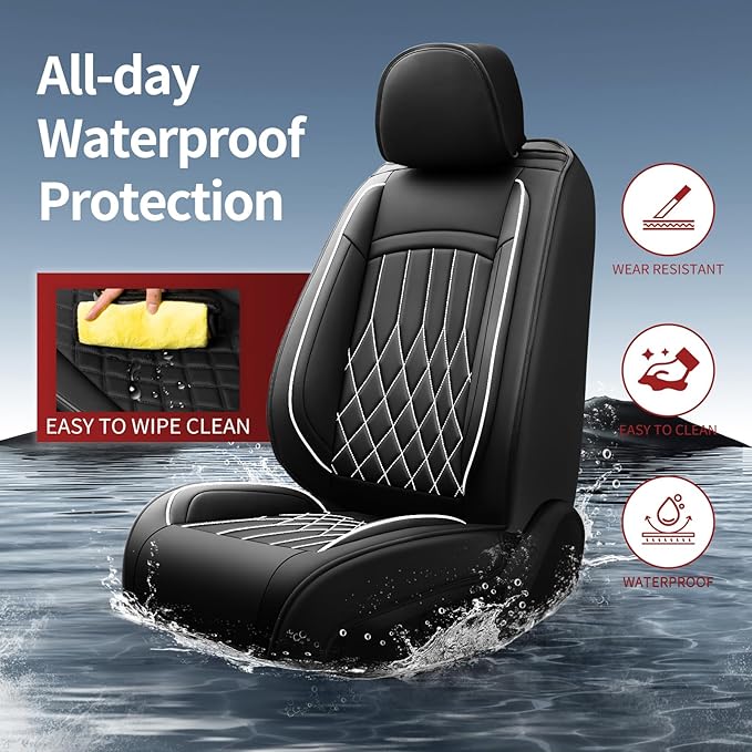 Fit TLX Car Seat Covers for Acura TLX 2014-2025 2026 - Premium Leather, Waterproof, All-Weather, Airbag Compatible, Anti-Slip, Breathable, Easy Install, Seat Protectors, Full Set, Whiteline