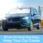 Windshield Sun Shade Custom Fit for 2017-2024 2025 2026 Chrysler Pacifica Minivan Accessories Foldable Sunshade Sun Blocker Protect Car from Sun Rays & Heat Damage Keep Car Cooler