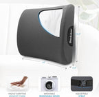 Brookstone - Luxurious Lumbar Support Pillow for Car or Office Chair, Back Cushion with Premium Grade Memory Foam, Breathable and Washable Cover, Adjustable Strap