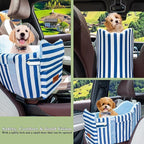 Cullaby Console Dog Car Seat - Portable Dogs Armrest Booster Seat for Small Dog, Anti-Collapse Pet Car Seat with Soft Cushion Safety Belt, Support Pet Up to 15lbs (Blue& White Stripes)