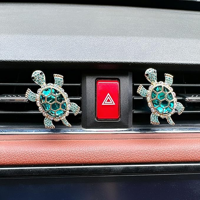 2pcs Cute Shiny Rhinestone Turtle Car Air Freshener Clip – Stylish Vent Fragrance Diffuser with Ocean Scent – Universal In-Car Decoration for Men & Women (Blue, Ocean)