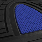FH GROUP Car Seat Covers Premium Tall Channel Rubber Trimmable Floor Mats w. FH3001 Snake Pattern Silicone Steering Wheel Cover- Universal Fit for Trucks, SUVs, and Vans (Blue/Black) F11311