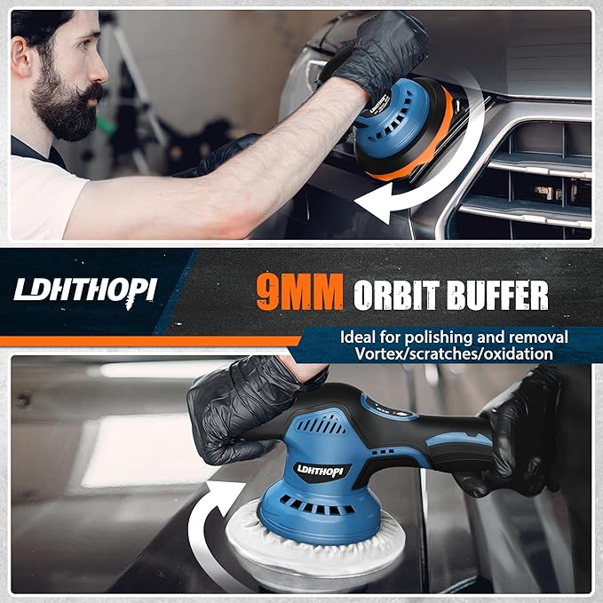 Cordless Polisher, 12V 2000mAh Battery Dual Action Polisher, 8 Variable Speed, 2600-6000OPM for Car Detailing, for Car, Boat, Wall, Floor, DIY (2 Batteries)
