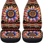 BIGCARJOB Native Tribal Sunflower Car Seat Covers Set Universal Car Interior Seat Rugs 2 Pcs Aztec Sunflower Auto Front Seat Protector Set Sunflower Car Accessories