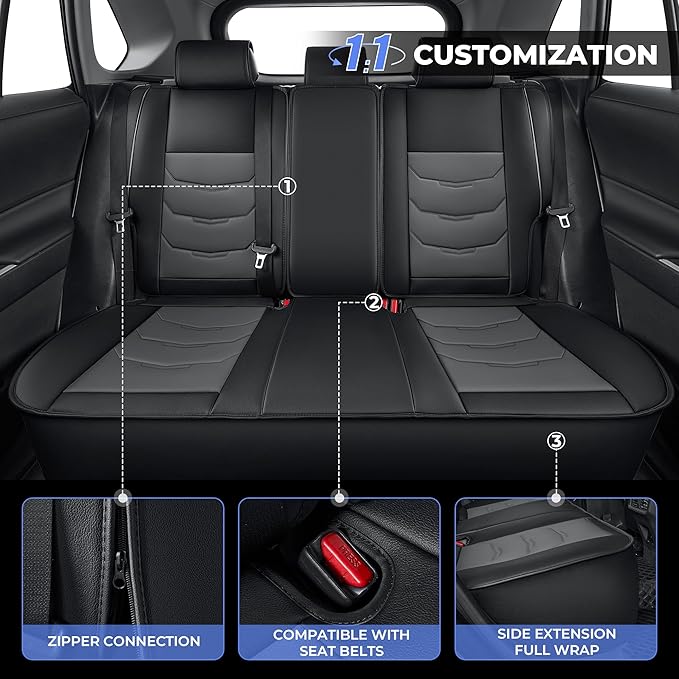 1:1 Custom Car Seat Covers Fit for Toyota RAV4 2019 2020 2021 2022 2023 2024 2025 2026 LE/XLE/XLE Premium/Limited (NOT for Hybrid) Full Set Faux Leather Waterproof Seat Protectors(5-Seat, Black&Grey)