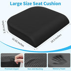 Large Seat Cushion，Soft Foam Cushion for Long Sitting Hours on Office Chair, Home & Car, Non-Slip Chair Pad for Relieving Back & Sciatica & Hip & Coccyx Pain (Black)