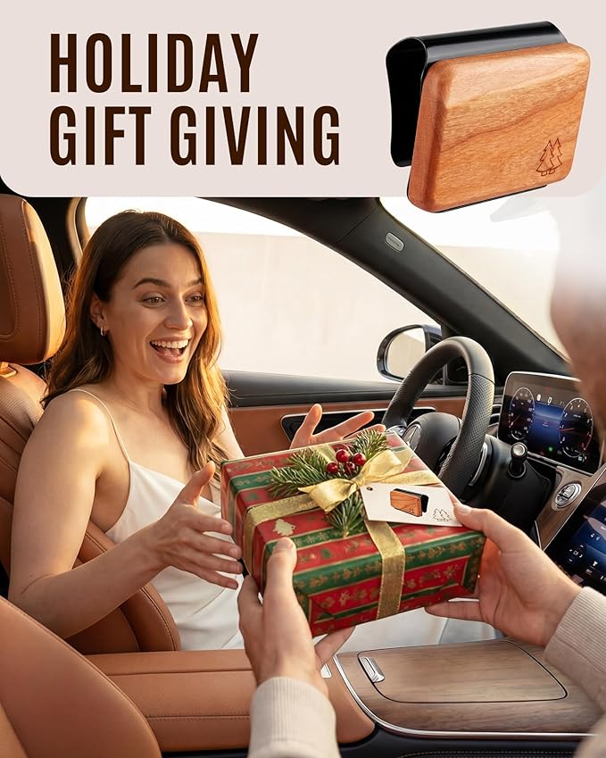 Natural Wooden Car Air Freshener for Visor Clip- Natural Teak/Coconut/Amber Scents, Long-Lasting Odor Eliminator with Metal Clip, 3 Refillable Wood Chips for Cars/Trucks/SUVs (pale yellowish beige)