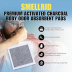 SMELLRID Activated Charcoal Odor Absorbent Pads – 12 Unscented Adhesive (4"x4") Charcoal Pads for Body Odor, Shoes, Underwear & On-the-Go Eliminator