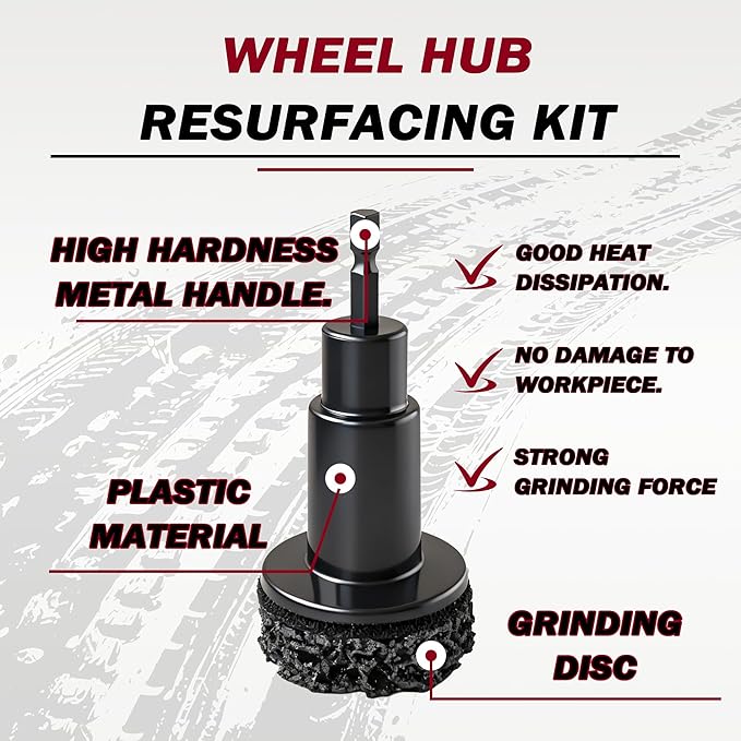Wheel Hub Cleaning Tool Set, Wheel Stud Cleaner, Wheel Hub Resurfacing Kit, 5 Cleaning Heads, Wheel hub Cleaning for Passenger Cars and Trucks