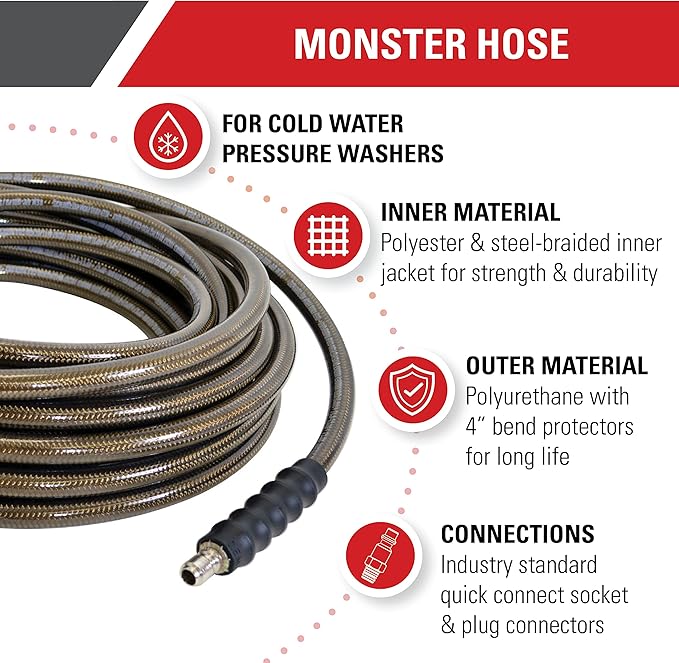 Simpson Cleaning 41030 Monster Series 4500 PSI Pressure Washer Hose, Cold Water Use, 3/8 Inch by 100 Feet, 100-Foot, Brown