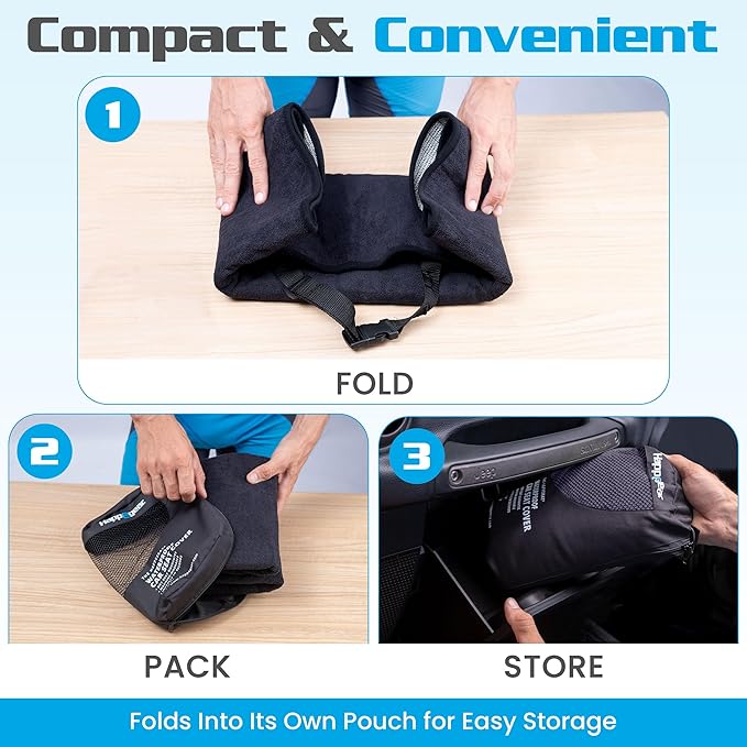 HAPPEGEAR Happeseat Waterproof Car Seat Cover & Protector – Universal Fit Car Seat Towel Cover – Non-Slip Backing, Easy Install & Storage, Machine Washable, Fits Front & Back, Black