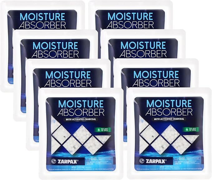 Moisture Absorber Sachets Activated Charcoal 1.4 oz/40g - Remove Excess Moisture In Air - Desiccant Dehumidifier for Closet, Drawer, Safe, Storage - Dampness & Humidity Control - Set of 8
