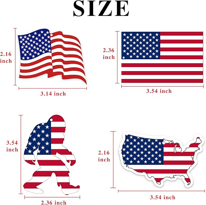 Pounchi American Flag Car Air Freshener Cards (4 Pack Refreshing Ice Scent) Funny Accessories for Car Interior Hanging Gift Rearview Pendant Supplies