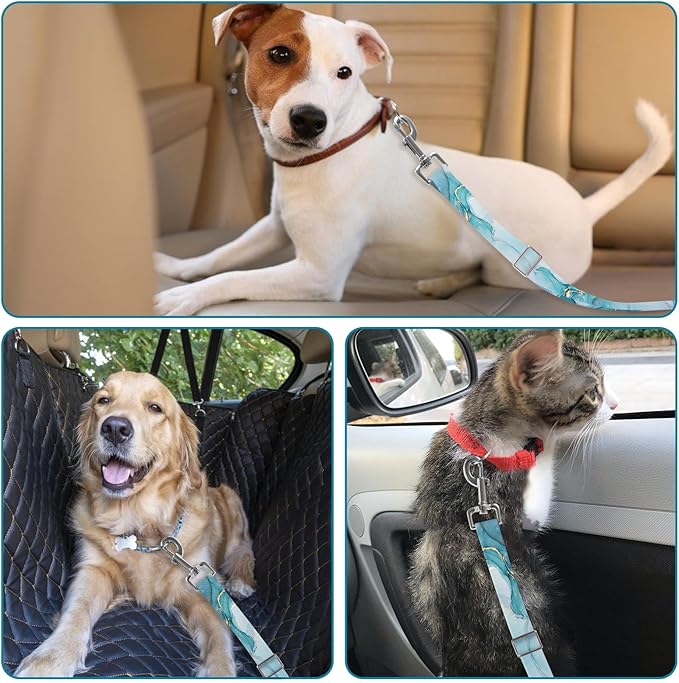 Adjustable pet cat and Dog car seat Belt，The Lanyard is Flexible and Adjustable from 20 to 33 inches(Blue Marble)