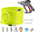 M MINGLE Sewer Jetter Kit for Pressure Washer 150 FT, Drain Cleaner Hose with Power Washer Gun, 1/4 Inch NPT Corner Rotating and Button Nose Sewer Jetting Nozzle, Orifice 4.0, 4.5