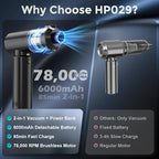 Cordless Handheld Vacuum with 6000mAh Power Bank & LED Light – 3-in-1 Car Vacuum, Air Blower & Phone Charger, 20,000Pa Strong Suction, 1lb Mini Vacuum for Car, Home, Pet Hair & Travel