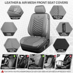 CAR PASS 3D Foam Mesh Leather Car Seat Covers Front Seats, Grey Breathable Front Seat Cover for Cars, Comfortable Universal Fit for SUV Truck Sedan Automotive Anti-Slip Airbag Compatible, Pure Gray