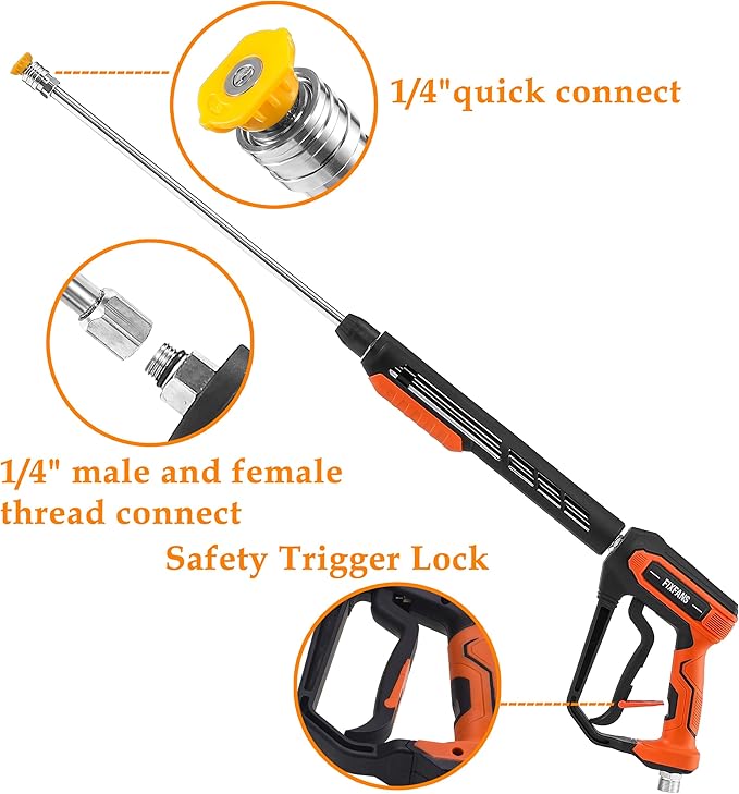 FIXFANS Pressure Washer Gun Kit, 5000PSI Power Washer Handle Gun with Replacement Wand Extension, High Pressure Spray Gun with 5 Nozzle Tips, M22 Fitting, 1/4" Quick Connect Female
