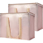 Bodaon 2-Pack Insulated Reusable Grocery Shopping Bag with Zippered Top, X-Large Frozen Foods Cold, Cooler Shopping Accessories, Insullated Bags, Insulated Food/Pizza Delivery Bag, Gold