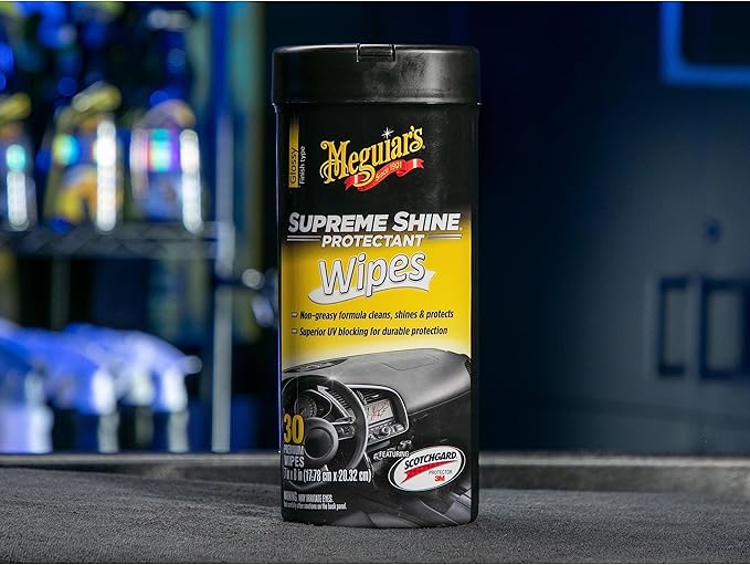 Meguiar's Supreme Shine Protectant Wipes - Convenient Protectant Wipes with UV Blocking for Durable Protection, Premium Car Wipe that Clean and Leave a Non-Greasy Glossy Shine, 30 Count