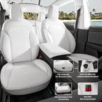 Leather Seat Cover for Tesla Juniper 2025 2026 Waterproof Seat Cover for Tesla Model Y (White-25 26)