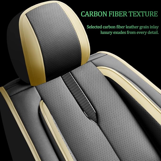 Fit Insight Car Seat Covers for Honda Insight 2010-2021 2022-Upgraded Premium Waterproof & Breathable Leather,Airbag Compatible,All-Weather Seat Cushion Protector,2 Front/Black-Beige