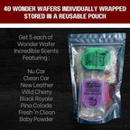 Wonder Wafers 40 Pack Car Air Fresheners- 8 Scent Bundle Variety Pack: Nu Car, Clean Car, New Leather, Wild Cherry, Black Royale, Pina Colada, Fresh 'n Clean, Baby Powder, 5 Individually Wrapped each