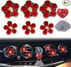 6 Pcs Flowers Air Vent Clips Red Daisy Car Air Freshener Vent Clips Cute Fower Accessories for Women Refillable Diffuser, Car Decoration + Red Heart Mask Hook