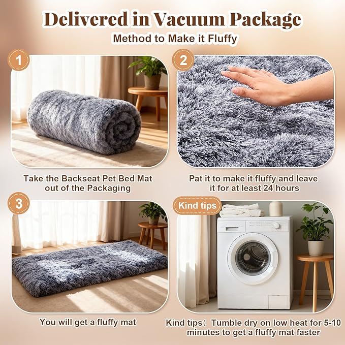 Backseat Pet Bed Mat, 54"x24.8"x3.9", Washable Dog Bed for Car, Soft Nonslip Travel Dog Car Seat Cover, Fits Backseat Extender Protector, Pad for Trucks Suvs Spring Road Trip (Gray)