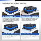 MARCHWAY Waterproof Car Roof Luggage Bag, Weatherproof Soft Shell Rooftop Cargo Carrier Bag for Vehicles with or Without Rack. 6 Door Hooks, Anti Slip Mat, Lock Included (21 Cubic Feet, Blue)