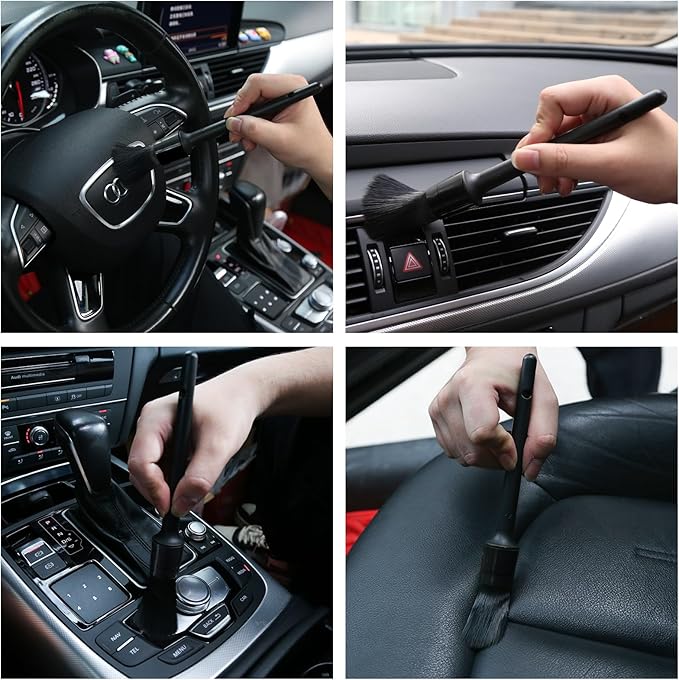 10pcs Detailing Brush Set, Multi-Purpose Car Detailing Brushes for Cleaning Car Interior, Exterior, Engine, Leather, Including 5 car Cleaning Brush, 3 Wire Brush, 2 Air Vent Brush,Black