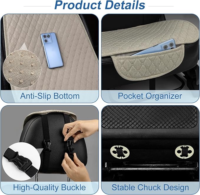 2 Pack Linen Car Seat Covers Front Seat Covers Breathable Cloth Fabric Car Seat Protector Universal Fit Most Automotive, Van, SUV, Trucks (2Pack Beige)