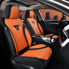 FLORICH Leather Seat Covers, Car Seat Covers Full Set, Car Seat Protectors 5 Seats, Automotive Seat Covers Driver Seat Covers Fit for Most Cars Trucks SUV-Black&Orange