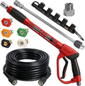 Hourleey Pressure Washer Gun and Hose Kit, 50 FT Kink Resistant Power Washer Hose and Replacement Wand Extension, 5 Nozzle Tips, M22-14 Fitting, 3600 PSI