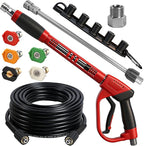 Hourleey Pressure Washer Gun and Hose Kit, 50 FT Kink Resistant Power Washer Hose and Replacement Wand Extension, 5 Nozzle Tips, M22-14 Fitting, 3600 PSI