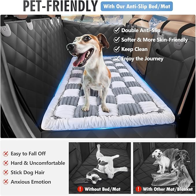 Backseat Dog Bed Non-Slip, Dog Bed for Car Back Seat Soft and Comfortable, Back Seat Pet Bed Mat for Travel, Pet Car Blanket for Backseat Extender and Seat Covers 51"X 23.5" Light Grey & White