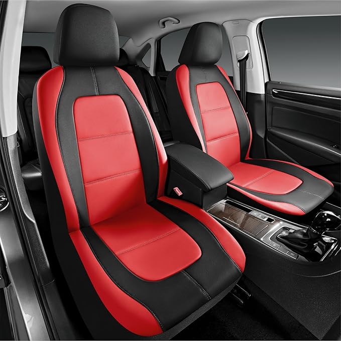 Road Comforts Car Seat Cover, Leather Car Seat Cover Full Set, Automotive Seat Covers, Airbag Compatible Universal Fit for Most Cars (Red)