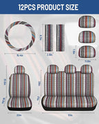 Baja Saddle Blanket Car Seat Covers Front Set with Seat Belt Pads, Washable Breathable Striped Woven Cloth Seat Covers for Cars, SUV, Truck, Airbag Compatible(Red)