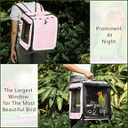 Suertree Bird Carrier with Seat Belt for Car Travel, Bird Backpack Carrier with Indestructible Stainless Steel Mesh, Large Bird Carrier Travel Cage, Pink
