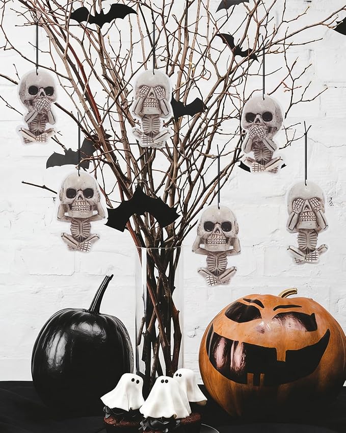 Car Air Freshener Hanging, 6Pcs Evil Skull Halloween Tree Decorations, Horror Movie Gifts, Halloween Air Freshener Car Decor, Scented Rearview Mirror Pendant, Halloween Gifts for Men Women