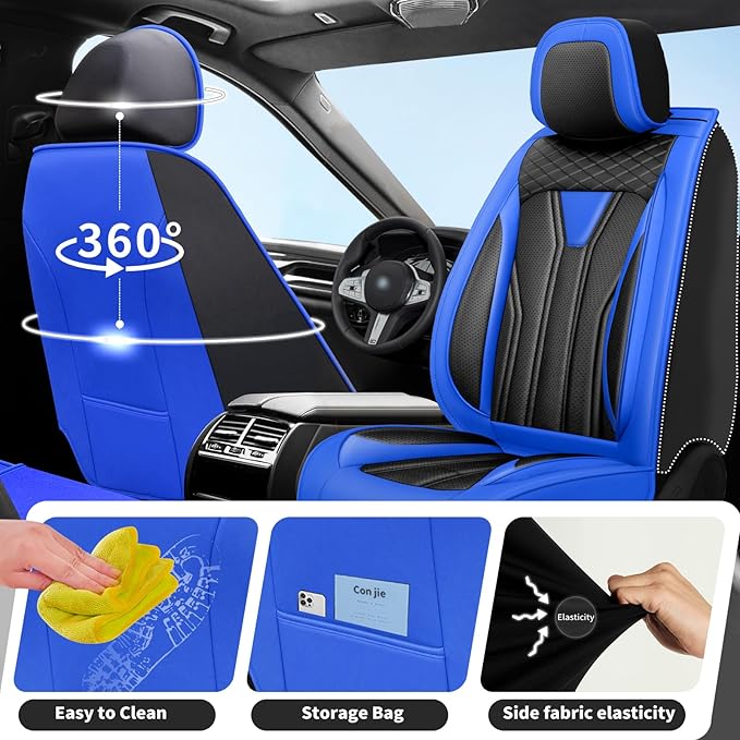 Fit Tucson Car Seat Covers Premium Leather for Hyundai Tucson 2010-2025 2026. Waterproof， Breathable, Scratch-Resistant & All-Weather Seat Cushion Protector (Front Seat,Blue&Black)