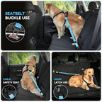 Pawaboo 2Pack 3-in-1 Dog Seatbelt for Car, Shockproof Bungee Dog Tether with 360° Lockable Buckle & Hook Latch, Adjustable Reflective Pet Safety Harness Leash for Vehicle, Black+Blue