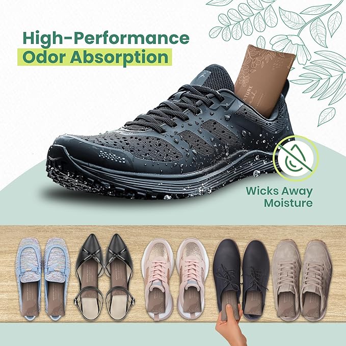 Roonin Shoe Deodorizer Insert - Shoe Odor Elimination - Activated Charcoal Odor Absorber - Odor Eliminator For Shoes - Shoe Freshener - Boot Deodorizer (6-pack)