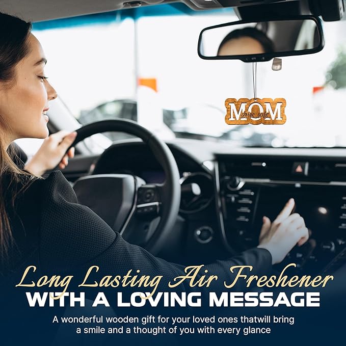 Car Fragrance for 365 Days FreshWood Mom Drive Safe ❘ Car Hanging Ornament ❘ Gift for Mom ❘ Rear View Mirror Air Freshener ❘ Mirror Hanging Ornament ❘ Hand Made Car Essential