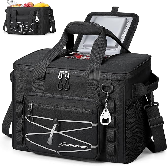 Maelstrom Soft Sided Cooler Bag, 30/40 Can Collapsible Insulated Ice Chest, Large Leakproof Portable Storage for Camping, Travel, Kayaking & Beach