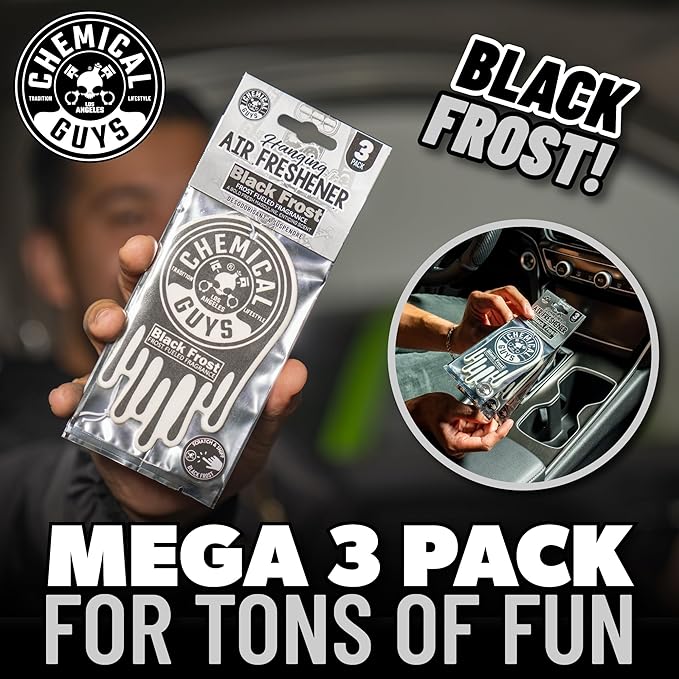 Chemical Guys Hanging Air Freshener, Black Frost Scent 6 Pack, Great for Cars, Trucks, SUVs, RVs, Home, Garage, Workspace, Dorm Room & More (2 x 3 Packs) - AIR40502